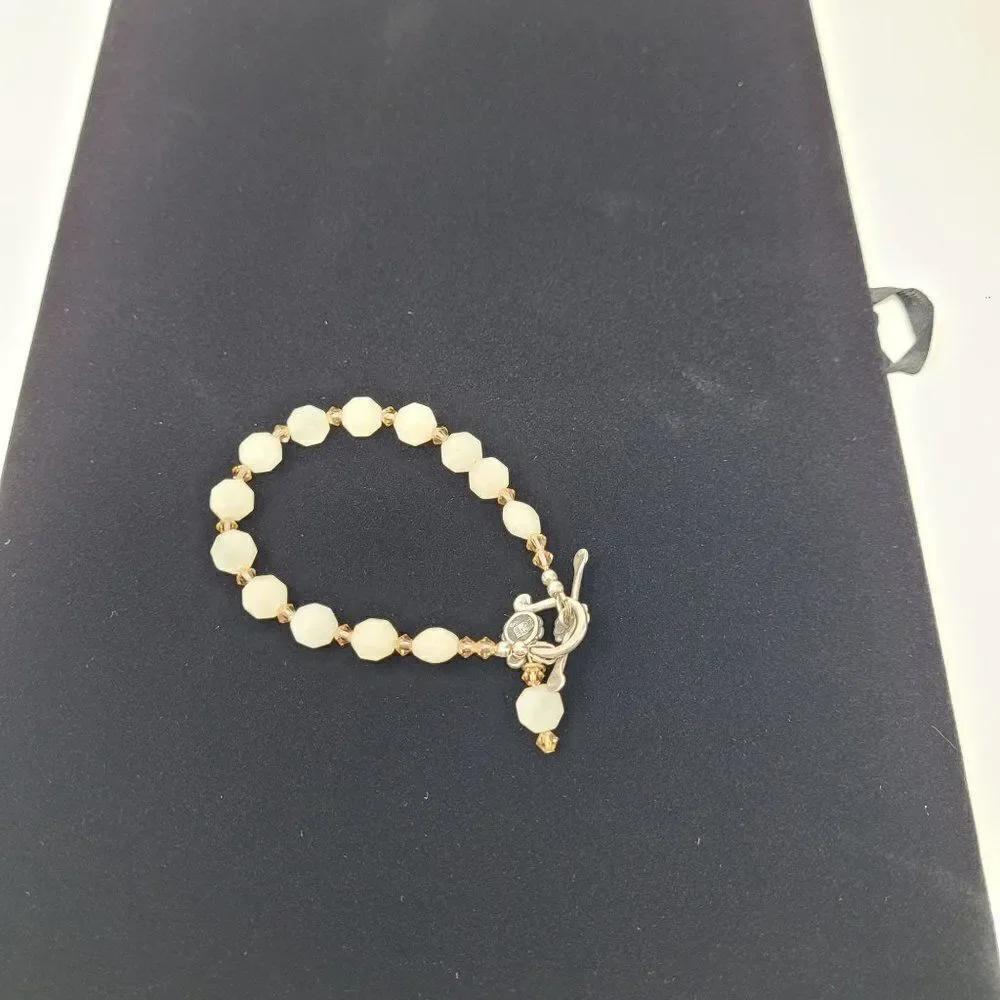 Artisan Handmade 925 Sterling Silver White Quartz Bicone Beaded Bracelet Healing